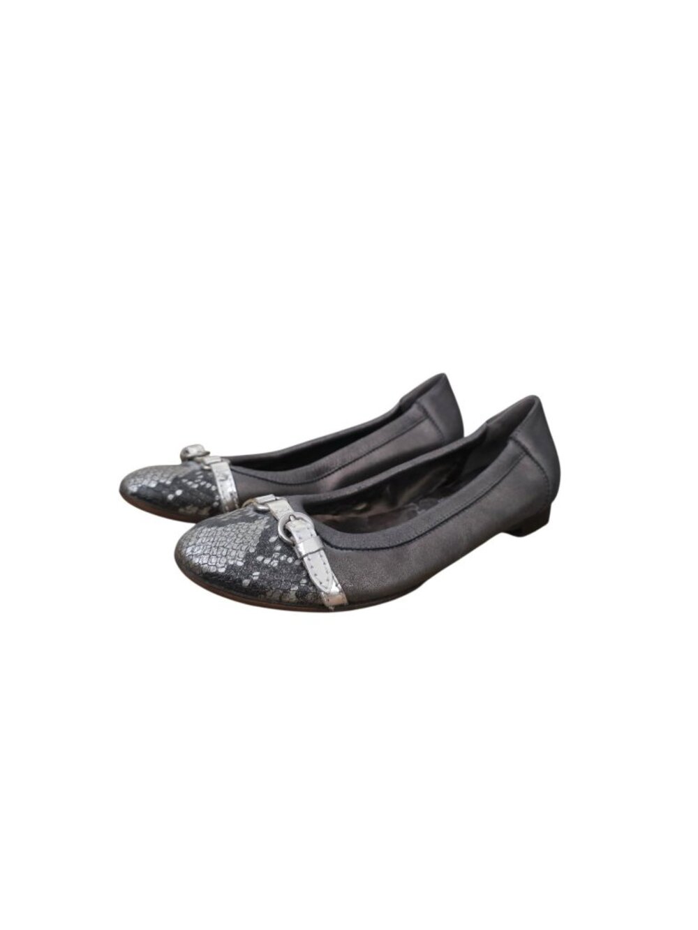AGL Attilio Giusti Leombruni Monika Captoe Ballet Flats Leather Pewter 37.5 7.5